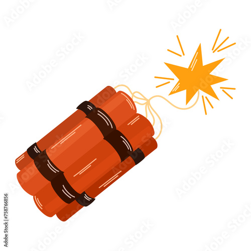 Dynamite with burning fuse. Explosive Clipart icon. Detonating. Wild West. Vector hand draw illustration isolated on the white background 