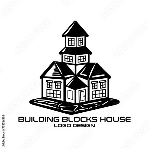 Building Blocks House Vector Logo Design