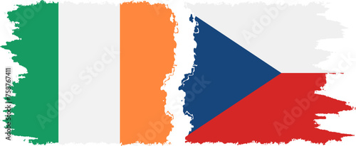 Czech and Ireland grunge flags connection vector