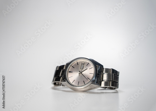 Vintage Automatic Watch, Isolated On Gray Surface