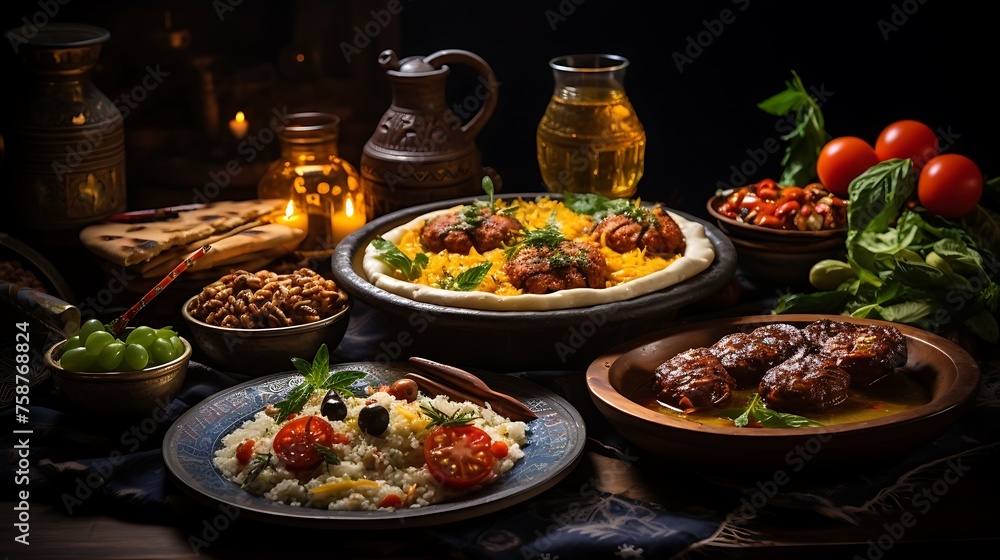 Flavors of Eastern traditional Kebab and Vegetable Dinner 