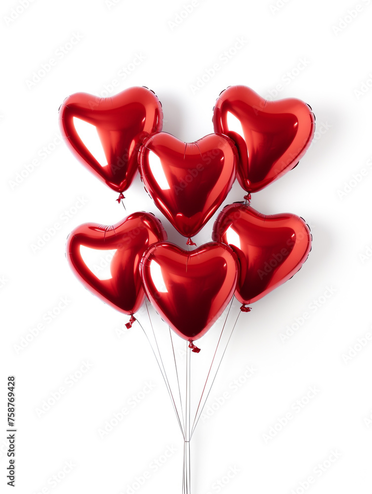 bunch of heart Shaped Foil Balloons, red and silver, matte material, isolated, white background сreated with Generative Ai bunch of heart Shaped Foil Balloons, red and silver, matte material, isolated, white background сreated with Generative Ai