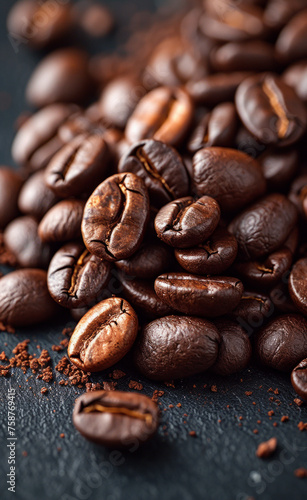 Coffee beans on black background