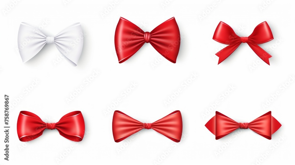Generative AI set of different red ribbons, on a white isolated background Generative AI set of different red ribbons, on a white isolated background