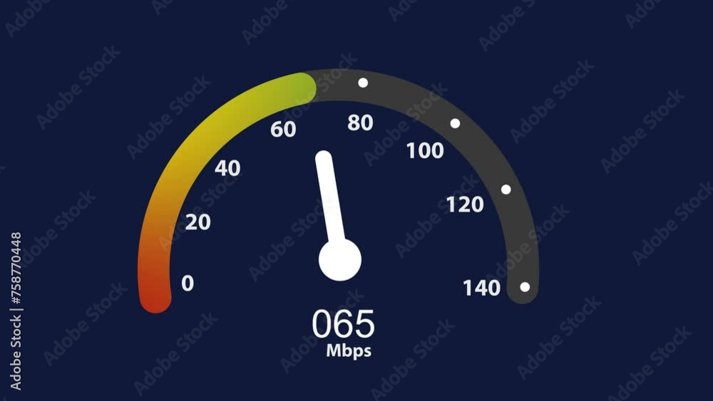animation internet speed test 5g. holographic circle modern style technology, rotating on arrow cursor lever. visual background of internet speed.