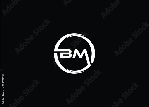 BM Logo design with circle frame line vector icon design