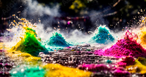 Holi festival. Piles of multi-colored paint powder for festival celebration.