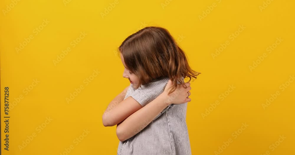 Schoolgirl With Closed Eyes Hugging Herself Schoolgirl With Closed Eyes Hugging Herself