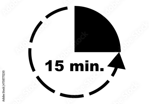 Icono de 15 minutos como tiempo de cortesía en tono negro