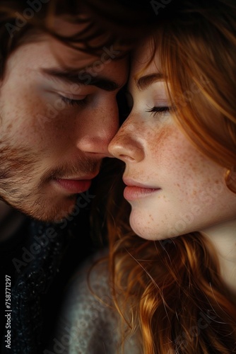 Close-up of a young couple in a moment of quiet intimacy