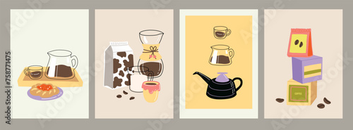 Vector hand painted cafe tasty filter specialty coffee illustration. Cute flat simple hand drawn clipart premade interior poster for print