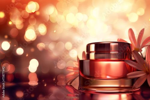 Luxurious Cosmetic face cream jar mockup on a sparkly background. Branding, packaging template