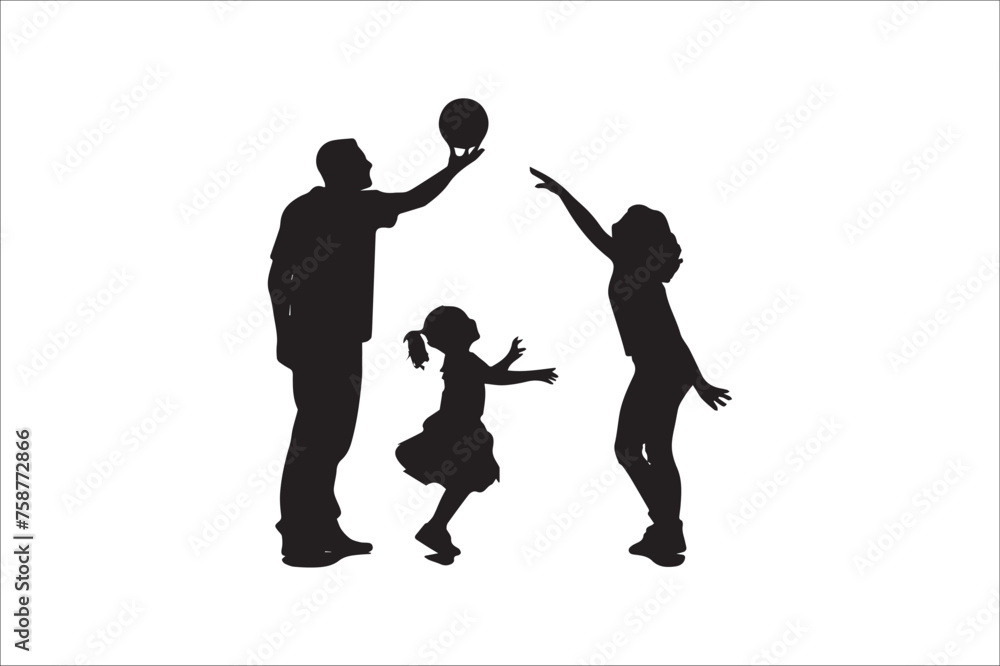 Obraz premium Father and daughter Silhouette, Father and Son Silhouette, Father Son and daughter Silhouette, father son and daughter silhouette tattoo.