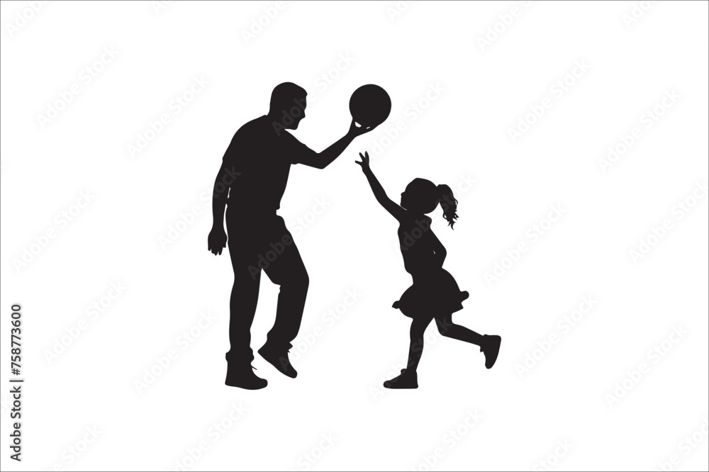 Fototapeta premium Father and daughter Silhouette, Father and Son Silhouette, Father Son and daughter Silhouette, father son and daughter silhouette tattoo.
