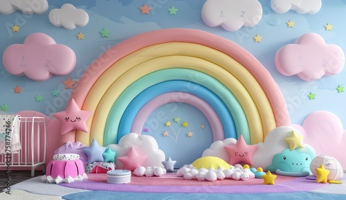 Cartoon, rainbow candy land background design for childrens room decor, colorful