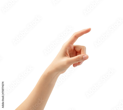 Hand holding or pointing to something on white background.