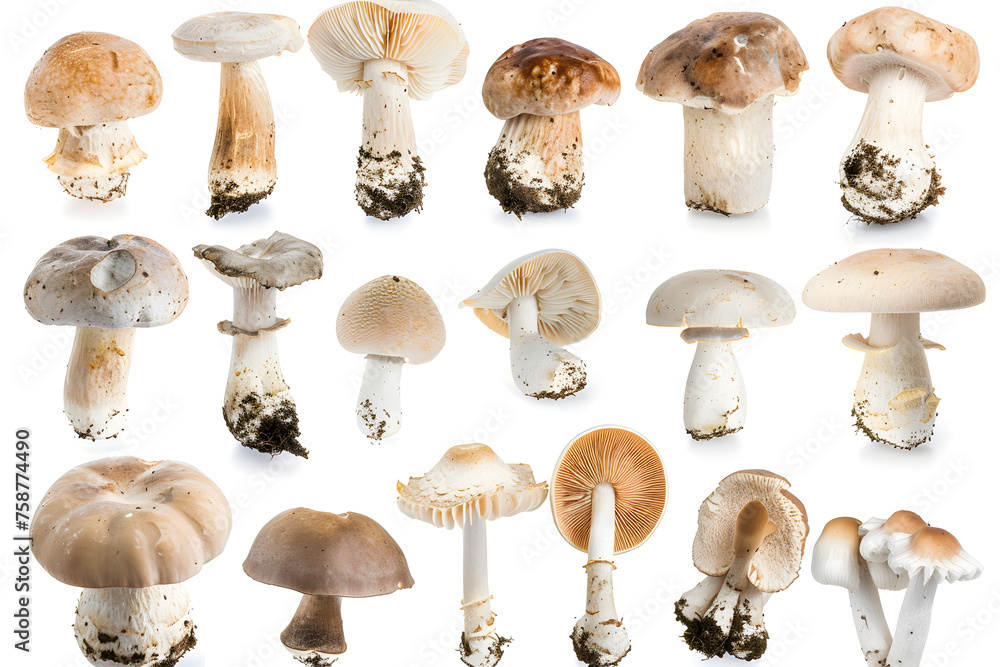 Isolierte Pilze auf weißem Hintergrund: Frische und gesunde Funghis für Ihre Kochrezepte Isolierte Pilze auf weißem Hintergrund: Frische und gesunde Funghis für Ihre Kochrezepte