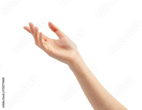 Hand holding or pointing to something on white background.