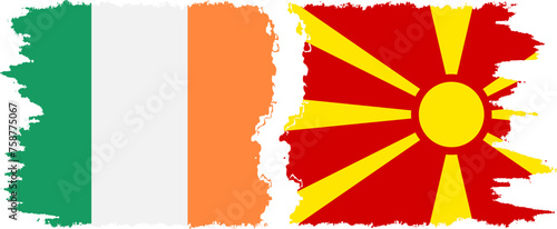 Northern Macedonia and Ireland grunge flags connection vector