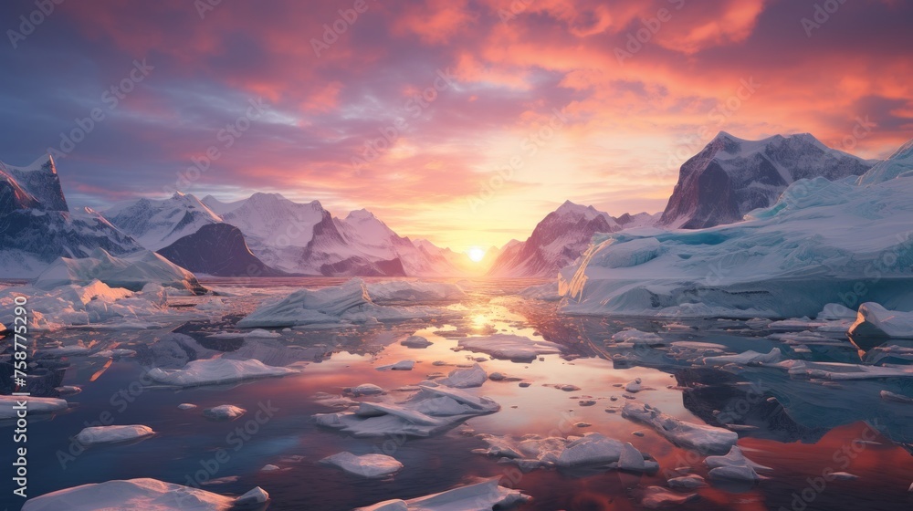 Generative AI Antarctic horizon at sunset