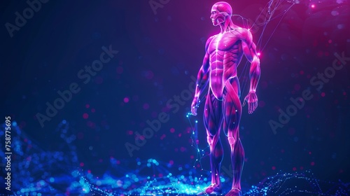 3D holographic projection of human anatomy showcasing muscles