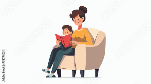 Cartoon vector illustration of Mom reading
