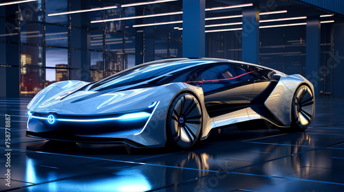 Blue Light Futuristic Electric Car: A Photorealistic Journey into the Future