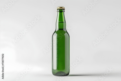 Green glass bottle for beer on a white background. Mock up for advertising, branding, product presentation with space for text