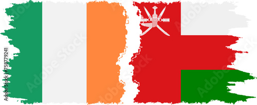 Oman and Ireland grunge flags connection vector