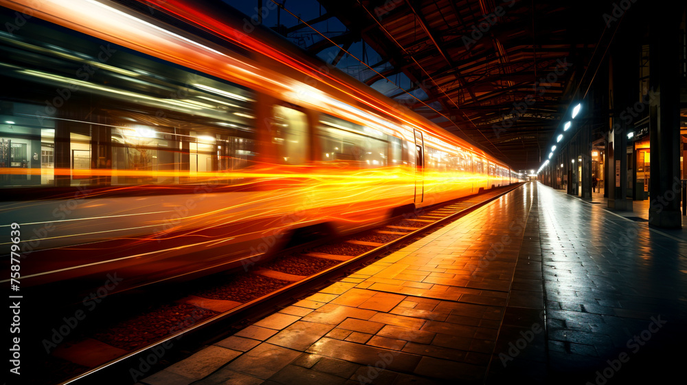 Dynamic Train Station: Speed Blur and Shining Lights in Motion Dynamic Train Station: Speed Blur and Shining Lights in Motion