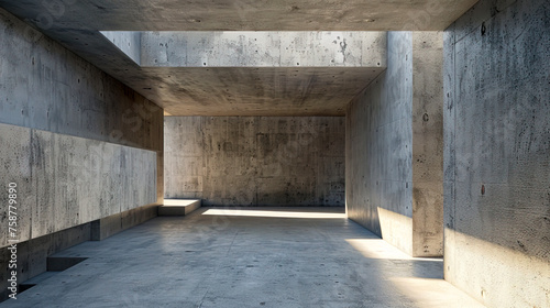 Minimalist Concrete Studio: Dark Lighting and Empty Space Resembling a Room