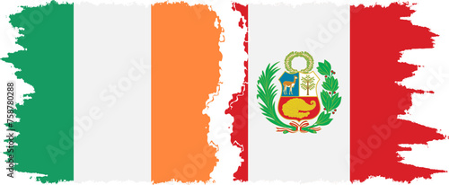Peru and Ireland grunge flags connection vector