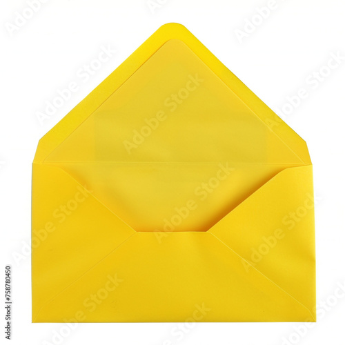 Open yellow envelope with paper card inside, isolated on white сreated with Generative Ai