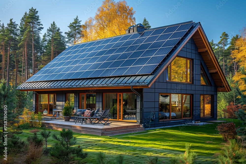 Forest oasis: modern house powered by solar energy