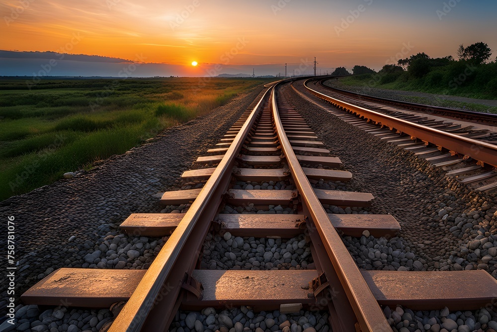 Fototapeta premium railway track in the sunset