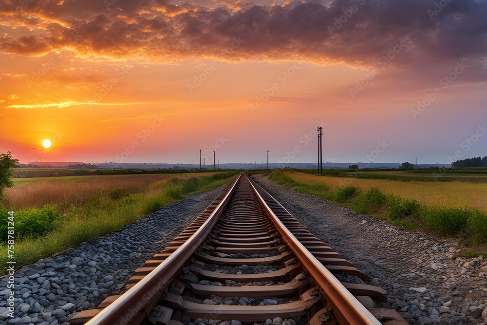 Fototapeta premium railway track in the sunset