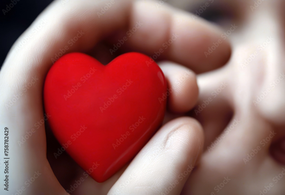 Fototapeta premium blood hands Social young woman heart donor holds red responsibility Hand Love Concept Girl Health Happy Earth Medicine Insurance Mother Person Life Shape Support Day
