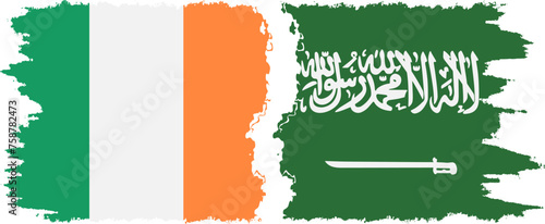 Saudi Arabia and Ireland grunge flags connection vector