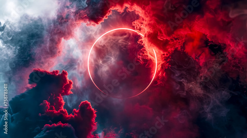 Ethereal red eclipse in mystical nebula clouds