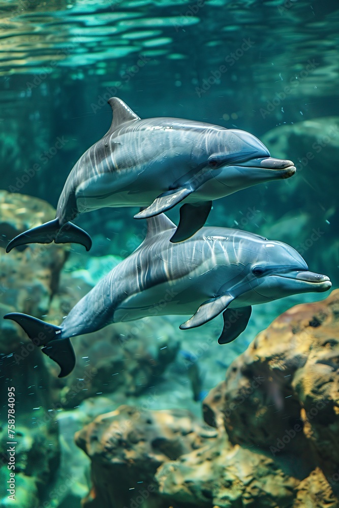 Fototapeta premium Dolphins Swimming in Aquarium