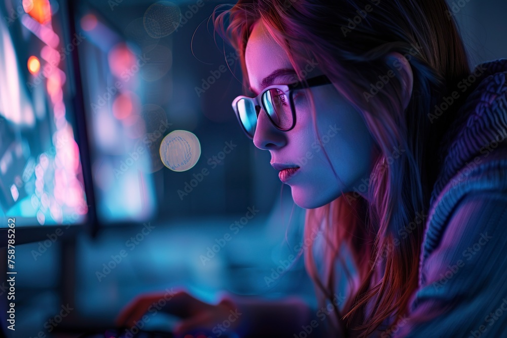 Woman Wearing Glasses Looking at Computer Screen Woman Wearing Glasses Looking at Computer Screen