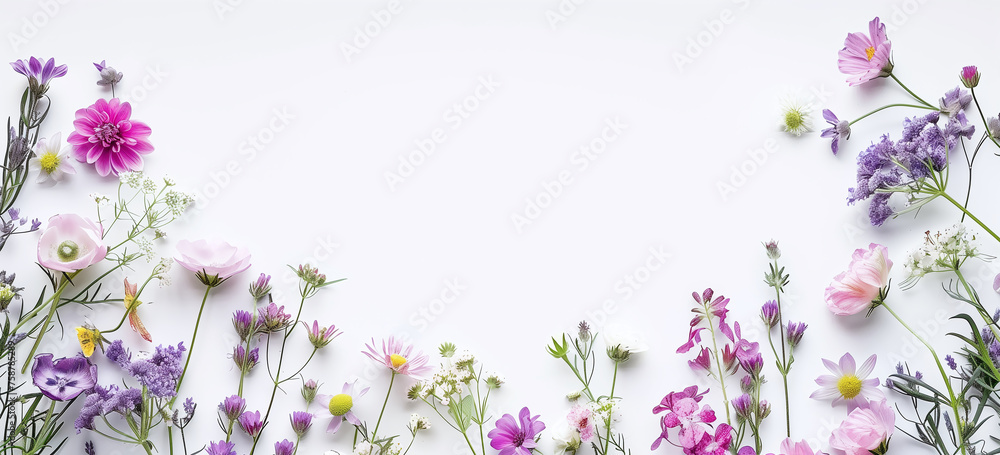 Spring Flower Border. Soft Pastel Floral Arrangement.