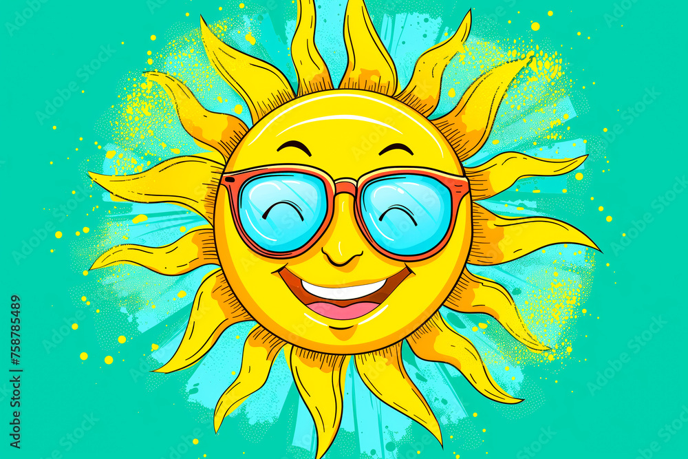 A happy sun with a smile and wearing sunglasses cartoon A happy sun with a smile and wearing sunglasses cartoon