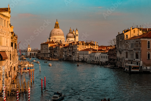 venice grand canal and church at sunset