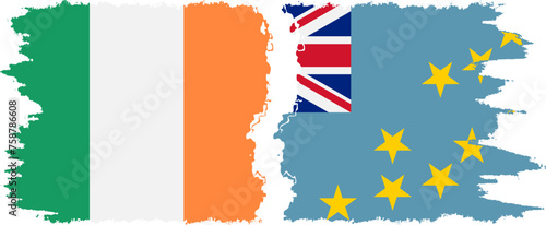 Tuvalu and Ireland grunge flags connection vector photo