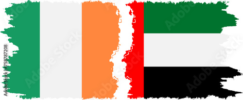 United Arab Emirates and Ireland grunge flags connection vector