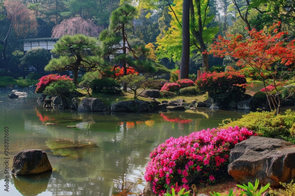 Fototapeta premium pink japanese blooming garden ,spring concept