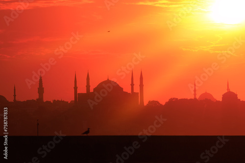 Evening view of the city. Sunset sky and beautiful landscape.