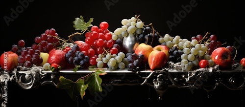 Fruit arrangement in silver-toned aesthetics
