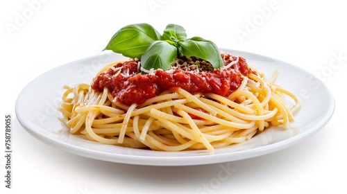 Napolitan sauce and pasta on a white plate
